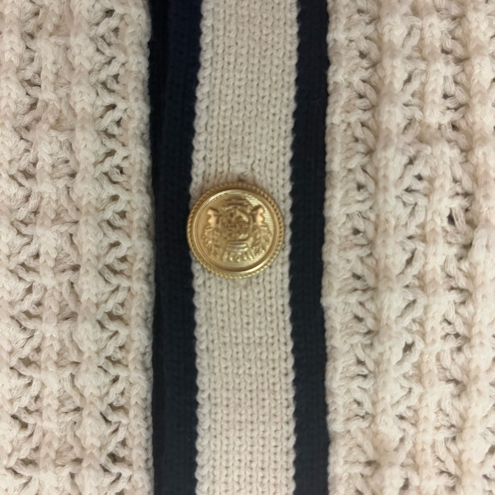 Lucky Brand Cream Cardigan with Navy Trim - Picture 5 of 8